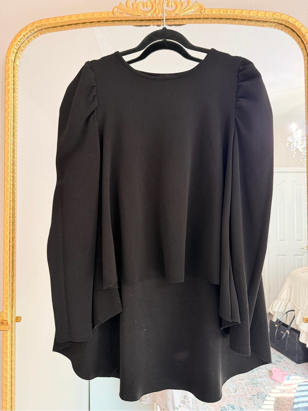 SHEIN Black Puff-Sleeve High-Low Tunic Top